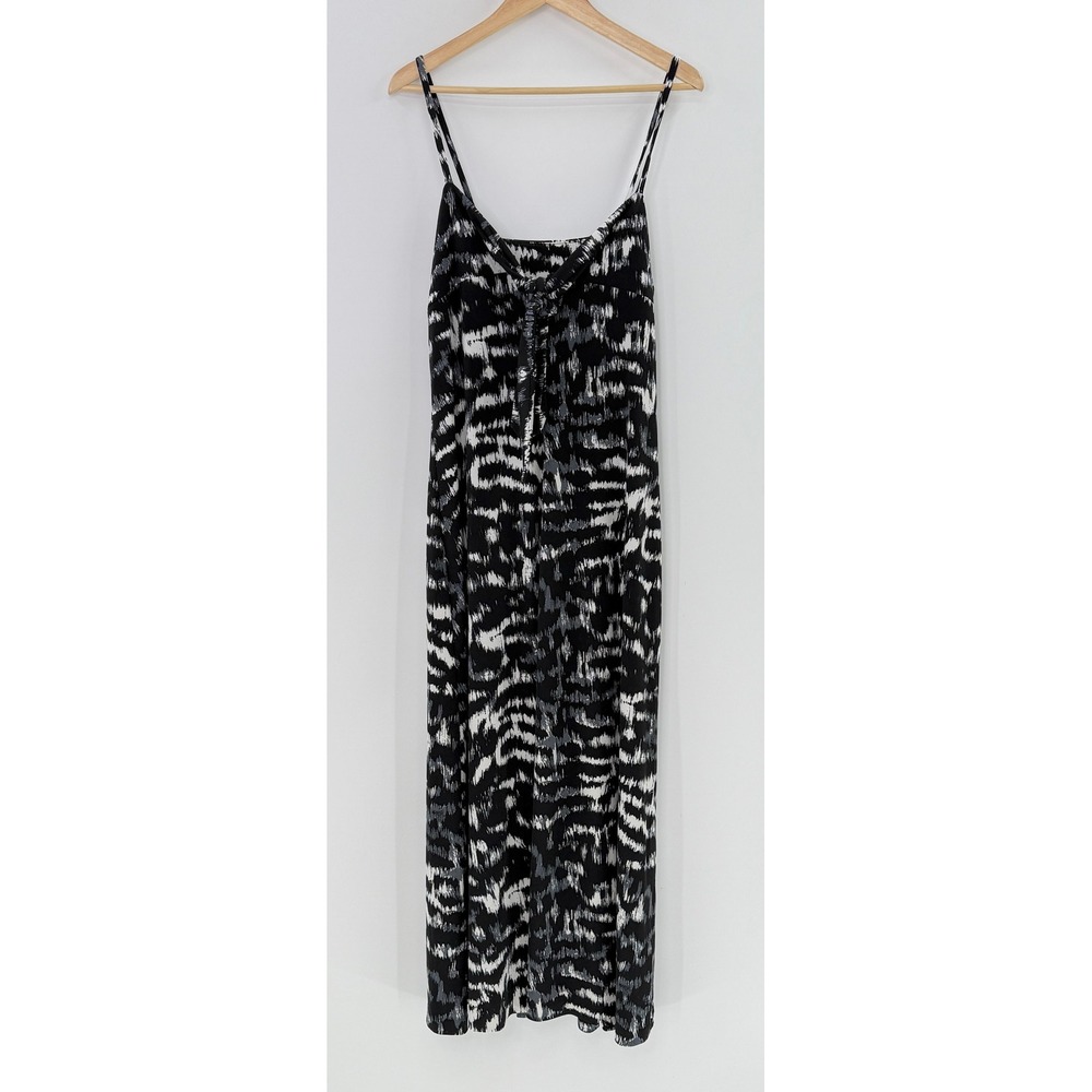 Anne Klein‎ AK Maxi Tie Front Geometric Print Dress XL Liquid Knit Stretch Boho